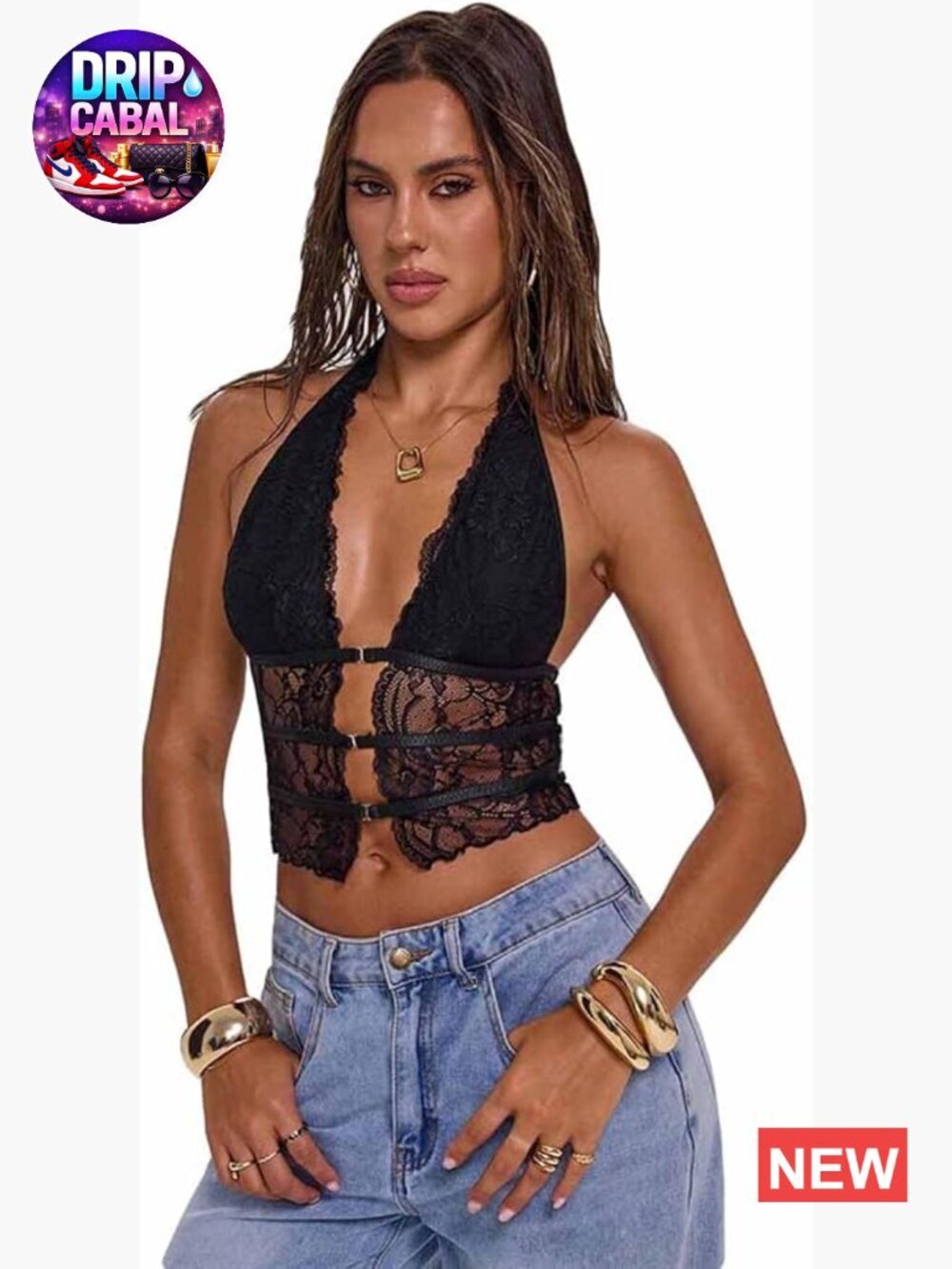 Floral Lace V-Neck Split Cropped Cami Top